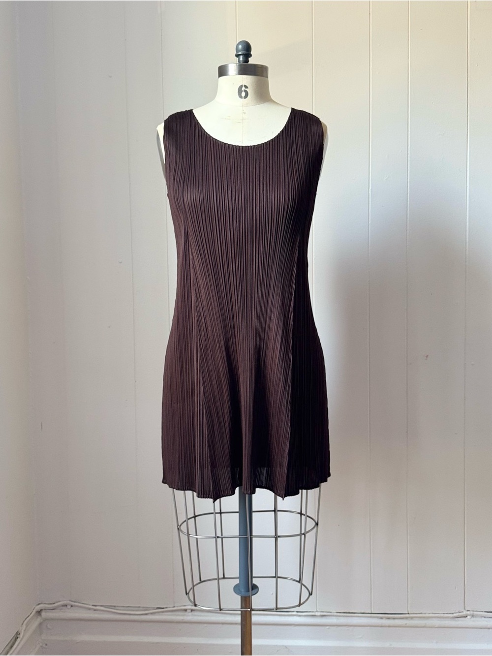 Issey Miyake Brown Sleeveless Knee Length Dress